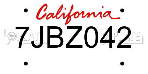 7JBZ042 California License Plate