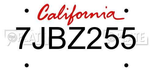7JBZ255 California License Plate