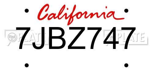 7JBZ747 California License Plate