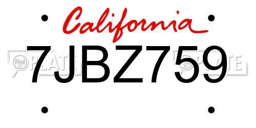 7JBZ759 California License Plate
