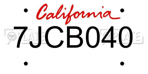 7JCB040 California License Plate