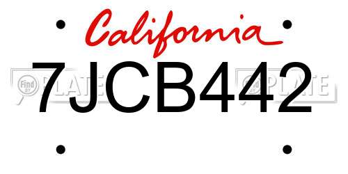 7JCB442 California License Plate