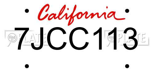 7JCC113 California License Plate