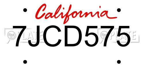 7JCD575 California License Plate