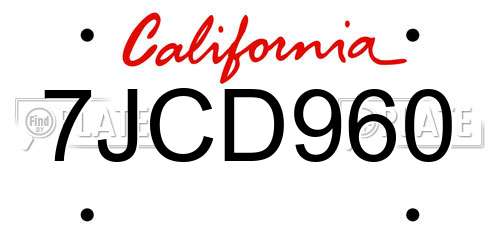 7JCD960 California License Plate