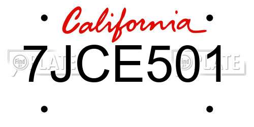 7JCE501 California License Plate