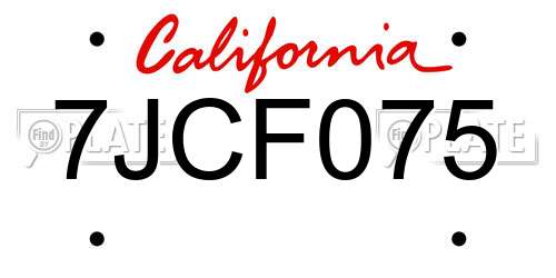 7JCF075 California License Plate