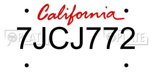 7JCJ772 California License Plate