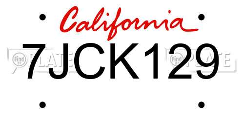 7JCK129 California License Plate