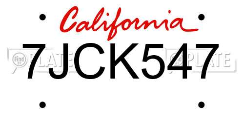 7JCK547 California License Plate