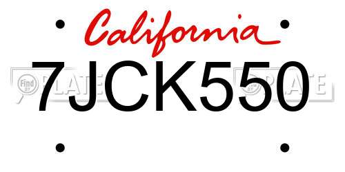 7JCK550 California License Plate