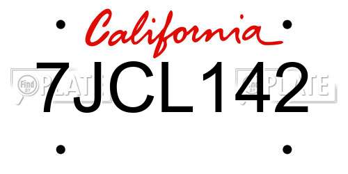 7JCL142 California License Plate