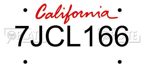 7JCL166 California License Plate