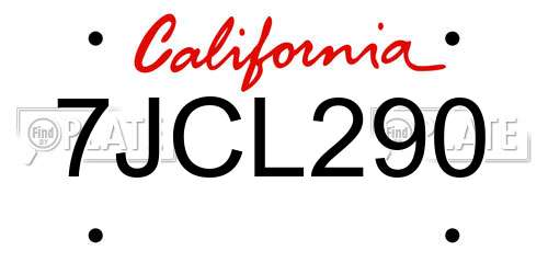 7JCL290 California License Plate