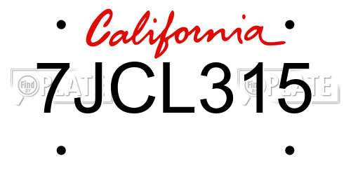 7JCL315 California License Plate