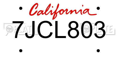 7JCL803 California License Plate