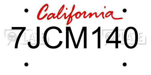 7JCM140 California License Plate