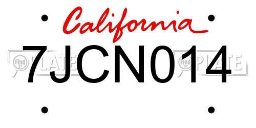 7JCN014 California License Plate