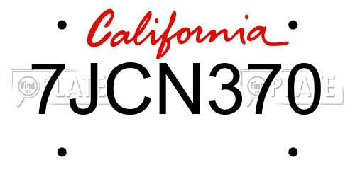 7JCN370 California License Plate