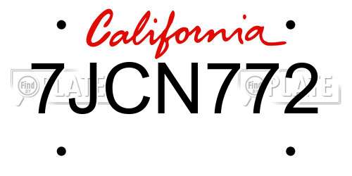 7JCN772 California License Plate