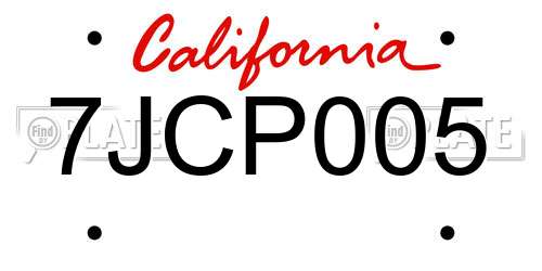 7JCP005 California License Plate