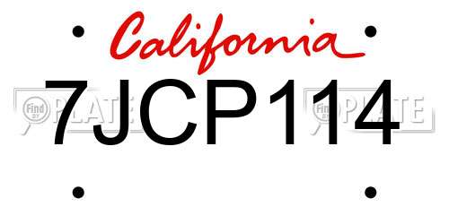 7JCP114 California License Plate