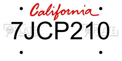 7JCP210 California License Plate