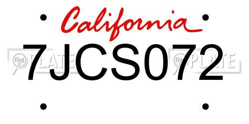 7JCS072 California License Plate