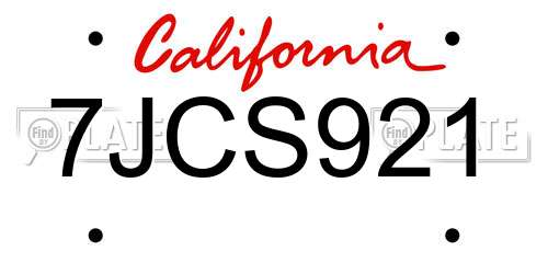 7JCS921 California License Plate