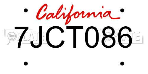7JCT086 California License Plate