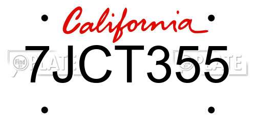 7JCT355 California License Plate