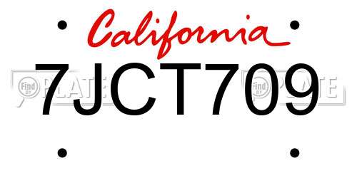 7JCT709 California License Plate