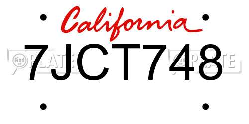 7JCT748 California License Plate