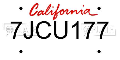 7JCU177 California License Plate