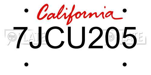 7JCU205 California License Plate