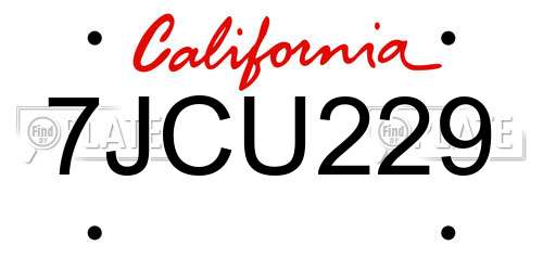 7JCU229 California License Plate