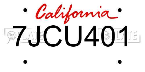 7JCU401 California License Plate