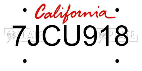 7JCU918 California License Plate