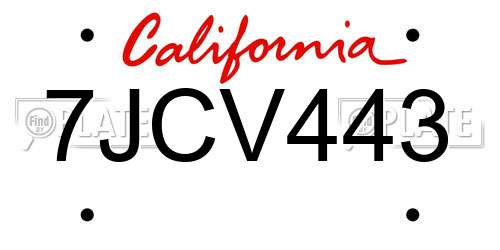 7JCV443 California License Plate