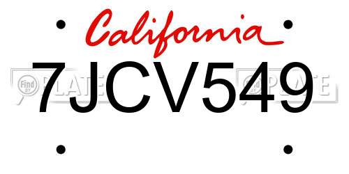 7JCV549 California License Plate