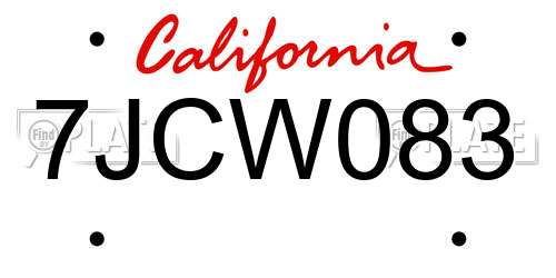 7JCW083 California License Plate