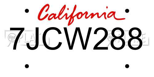 7JCW288 California License Plate