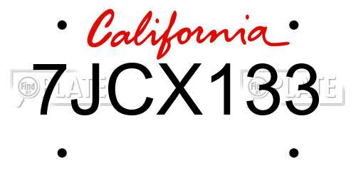 7JCX133 California License Plate