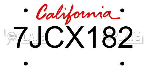 7JCX182 California License Plate