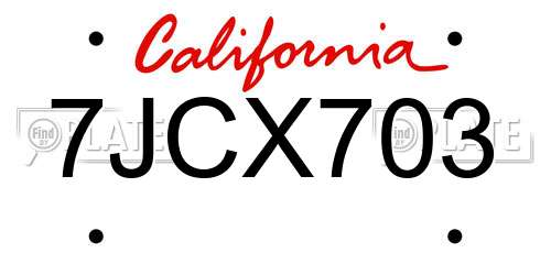 7JCX703 California License Plate
