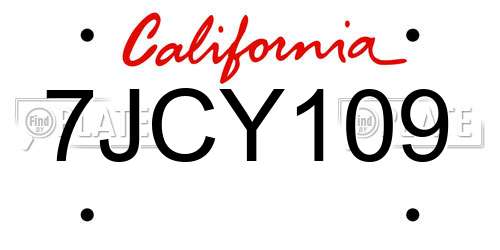 7JCY109 California License Plate