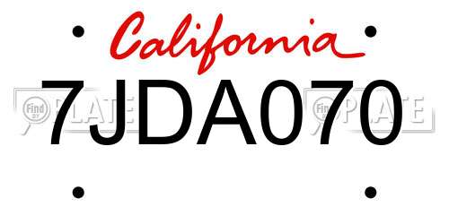 7JDA070 California License Plate