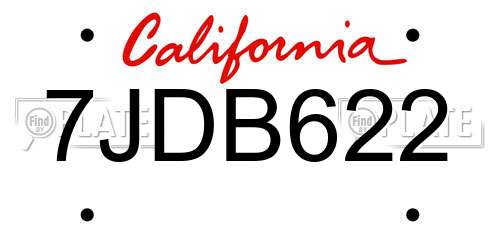 7JDB622 California License Plate