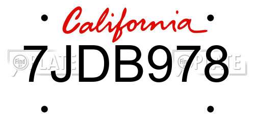 7JDB978 California License Plate