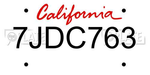 7JDC763 California License Plate